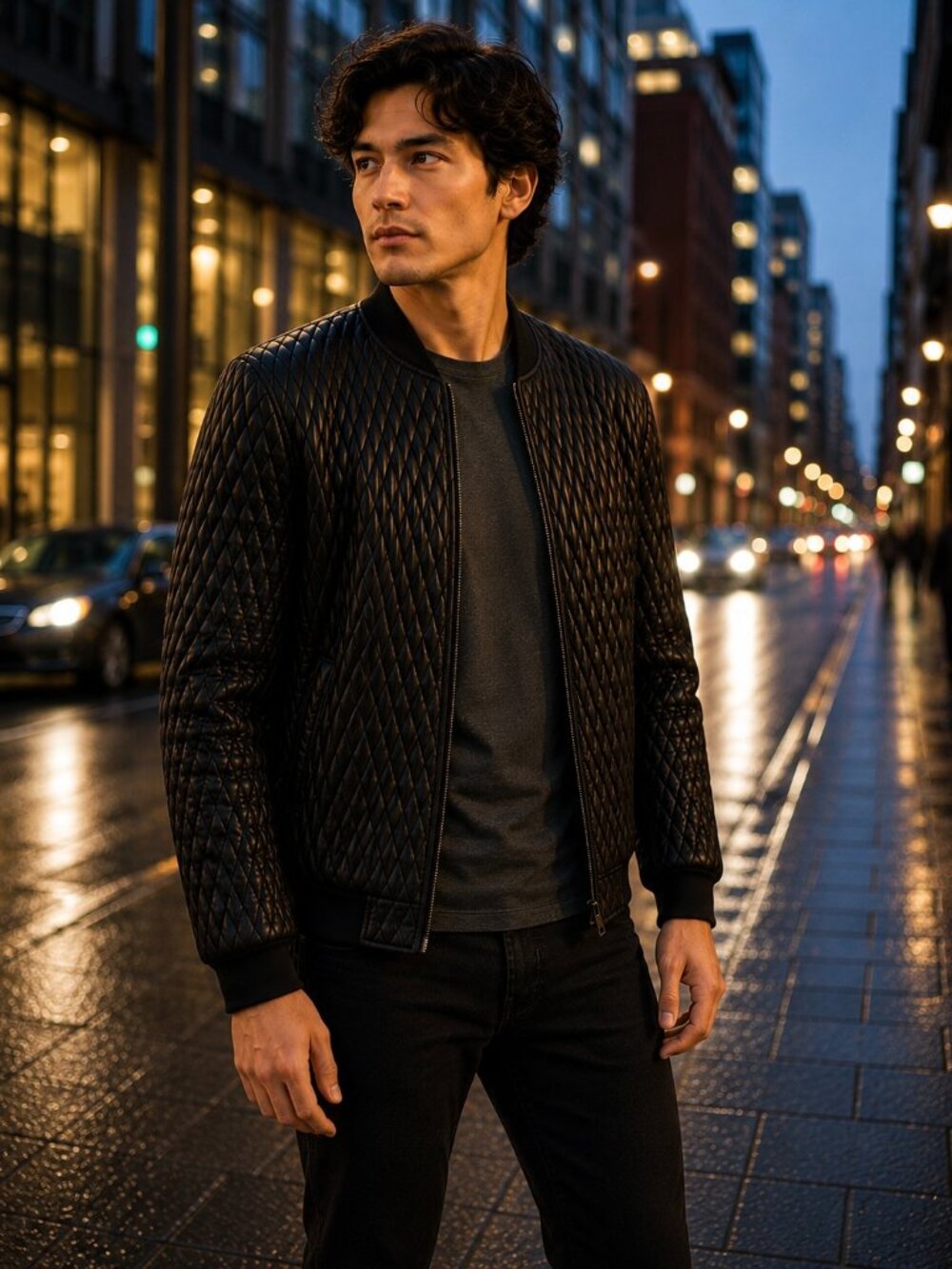 Zara Man Heavyweight Diamond Quilted Bomber Jacket Black XL Minimalist